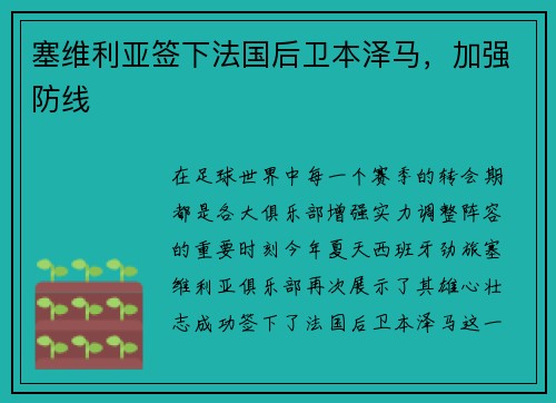 塞维利亚签下法国后卫本泽马，加强防线